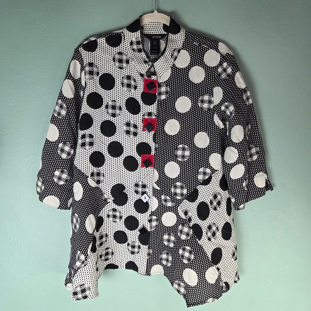 Ali Miles Womens Petite Large Mixed Geometric Circle Print Tunic Top Art To Wear